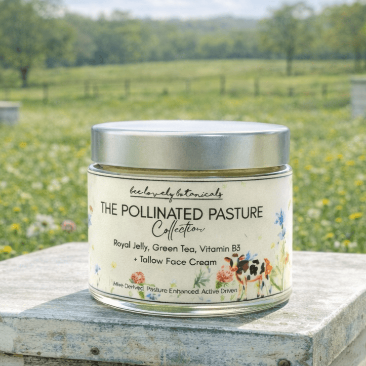 BeeLovelyBotanicals Lotion & Moisturizer Pollinated Pasture Royal Jelly, Green Tea, and Vitamin B3 Face Cream with Tallow