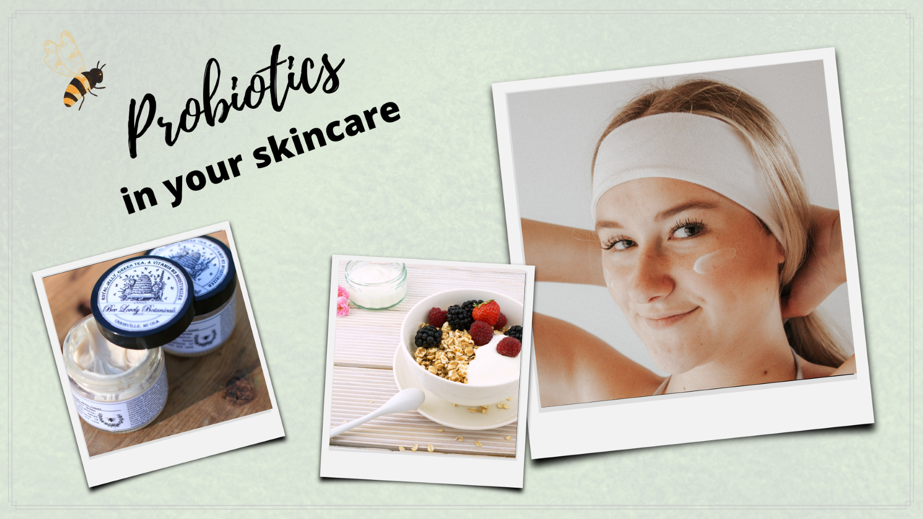 probiotic skincare, yogurt, woman with probiotics on face