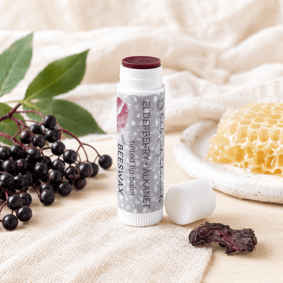 BeeLovelyBotanicals Elderberry and Alkanet Beeswax Lip Balm