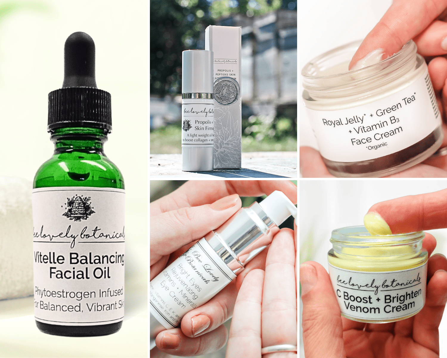 BeeLovelyBotanicals Facial Oil, Face Cream, Propolis Serum, Eye Cream, Venom Cream