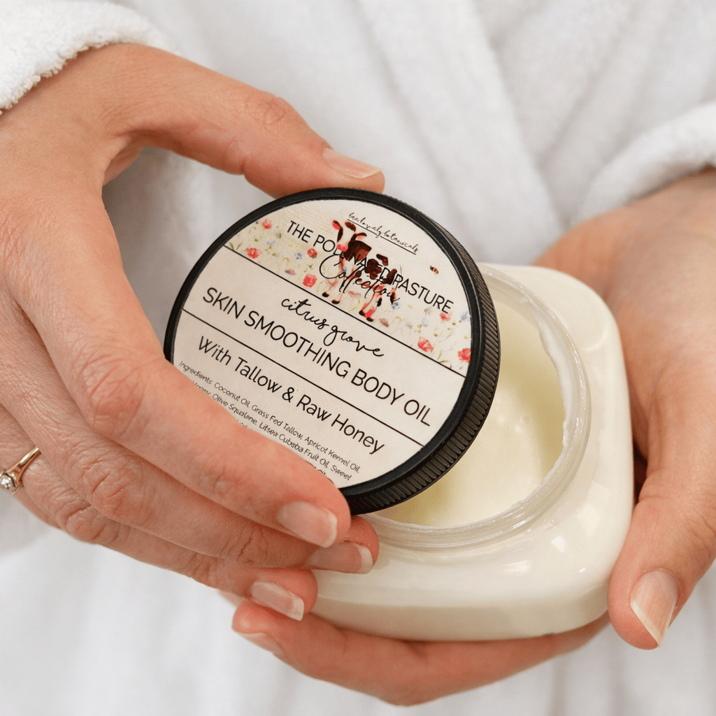 BeeLovelyBotanicals Lotion &amp; Moisturizer Pollinated Pasture Citrus Grove Skin Smoothing Oil with Tallow