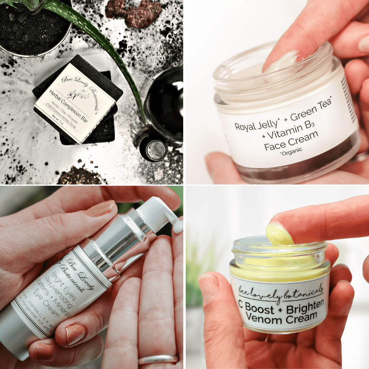 BeeLovelyBotanicals Complete Face Care Kit Royal Jelly Face Cream, Bright Eyes, and Complexion Bar