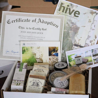 BeeLovelyBotanicals Adopt a Hive Save the Bees - Gift Box -Hive manual, pamphlets, learn about bees.