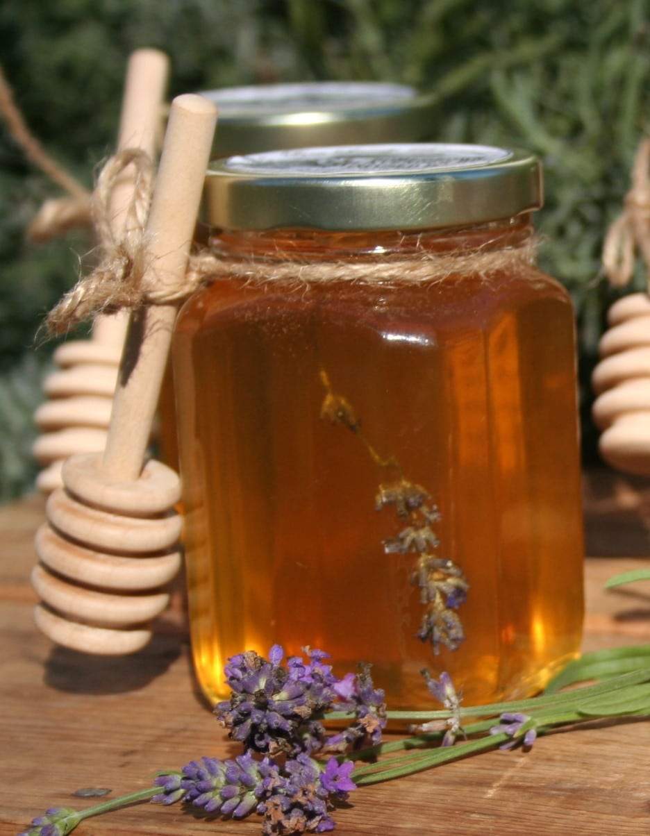honey lavender flower Lavender Infused Honey in glass jar with honey dipper by Bee Lovely Botanicals
